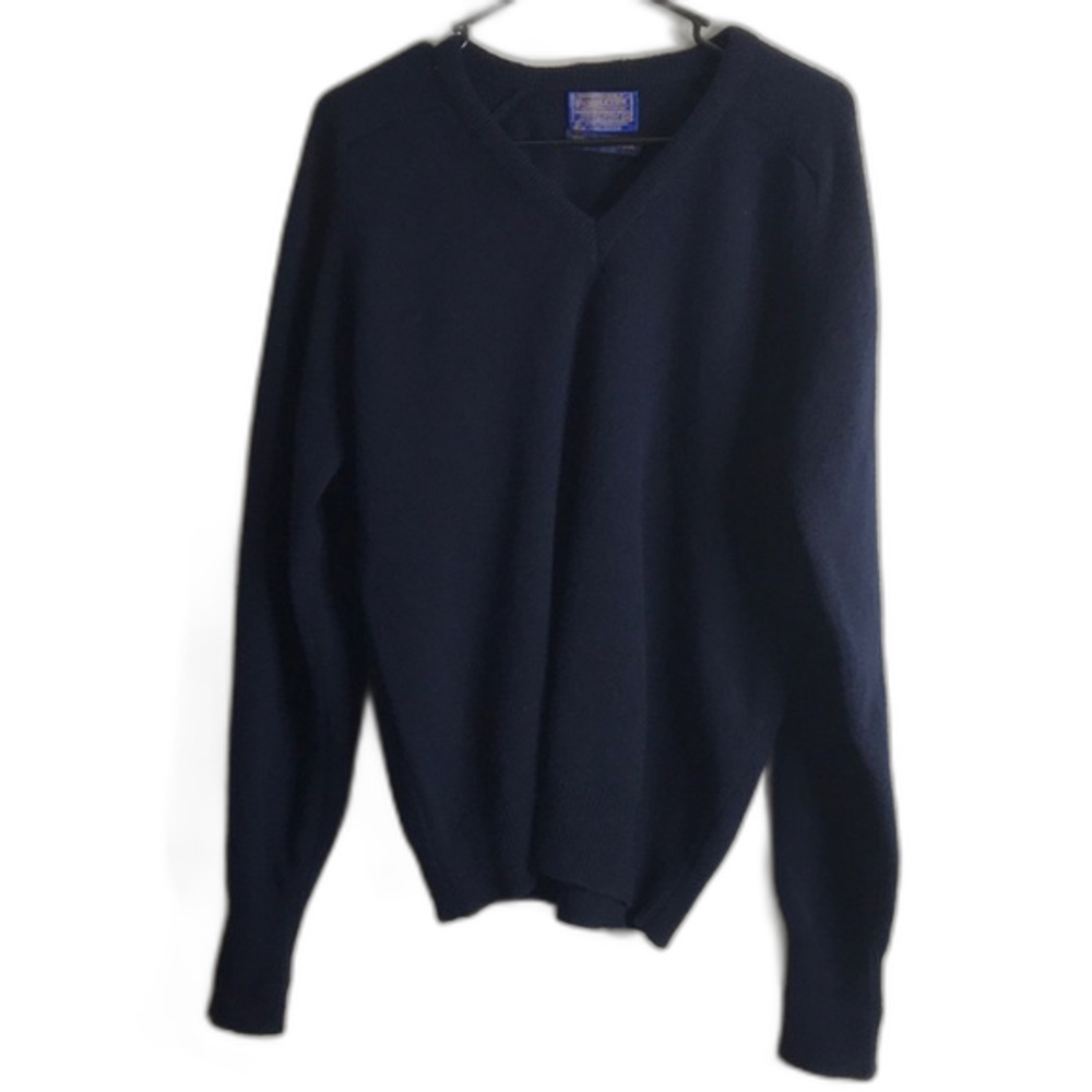 Pendleton 100% Lambs Wool Pull Over Navy Blue Swe… - image 1